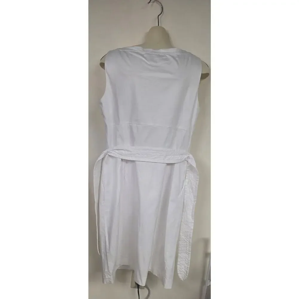 Tory Burch White Cotton Belted Fit Flare Dress Sleeveless Size 12 0044